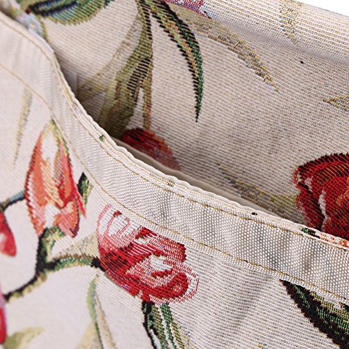Wood Handles Knitting Bag, Lightweight Exquisite Wood Handle Fabric Large Capacity Travel Yarn Storage Bag Tote Organizer for Knitting Needles Sewing Tools (Red Flower)