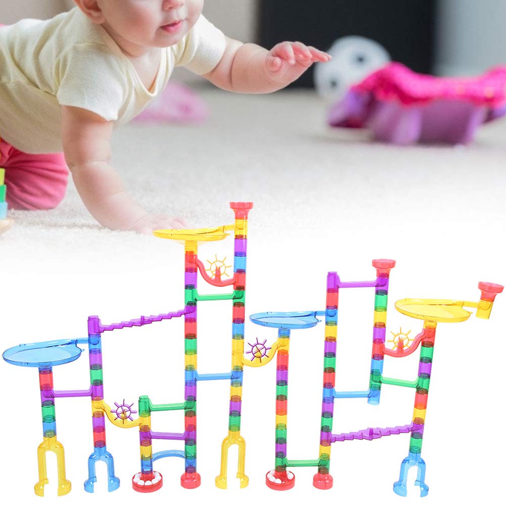 Hidyliu DIY Montar Pista de Carreras de Mármol para Niños Juguete Educativo con 122 Bloques de Plástico Coloridos (122 Piezas)