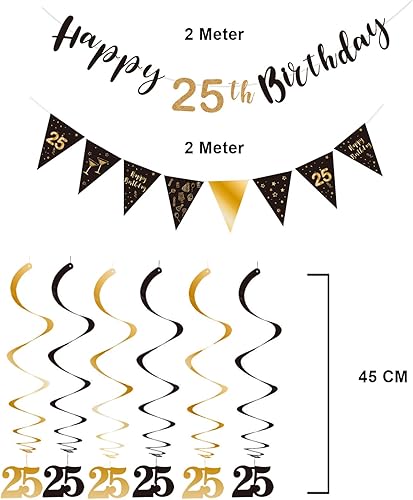 Miniatura 3 de BRT Bearingshui Kit de decoración de cumpleaños de 25 años para hombres y mujeres, pancarta de feliz cumpleaños 25, serpentinas de remolinos,