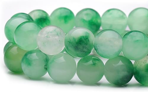 Miniatura 3 de Youngbling Cuentas de piedras preciosas naturales para la fabricación de joyas, cuentas redondas pulidas de jade de flor verde de 0.315 in, cuentas