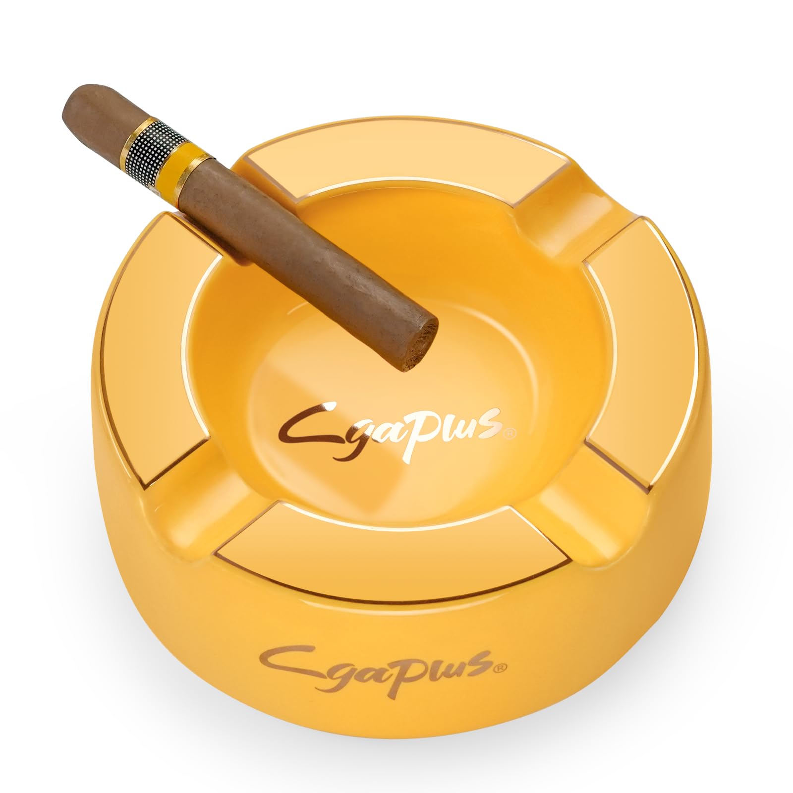 Cigar Ashtray Big Ashtrays for 8" Round Cigarettes Large Rest Cigars Ashtray for Patio (yellow-4)-image-4