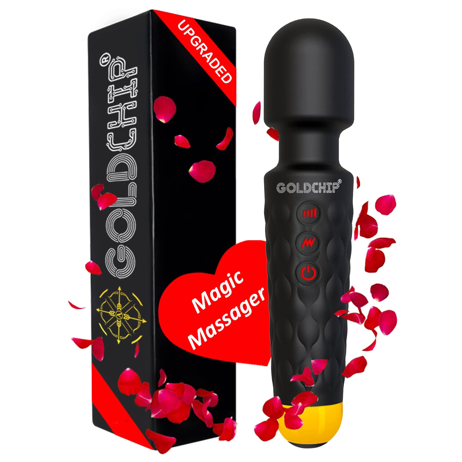 GoldChip® Magic Personal Body Massager For Women & Men | Electric Handheld Massager | 20 Vibration Modes | Rechargeable | Medical Grade Silicone | Waterproof (Black) (B07YP5BG7B) Amazon Price History, Amazon Price Tracker