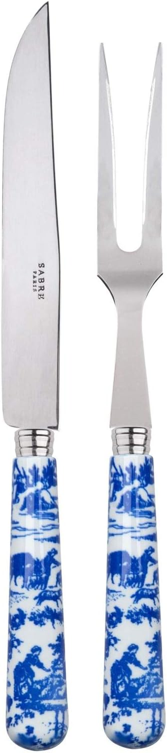 SABRE PARIS, Toile de Jouy, Blue, 2-Piece French Meat Carving Set, Imported