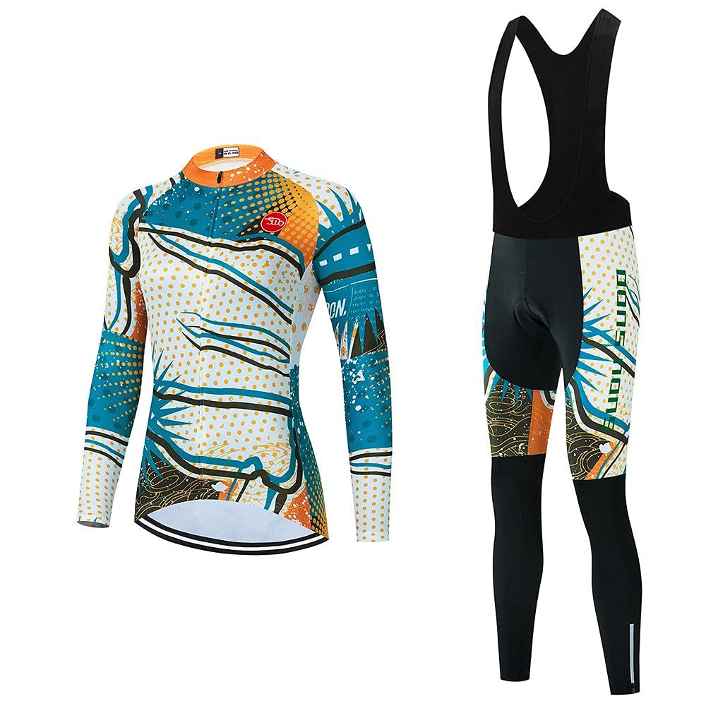 Women's Cycling Jersey Set Bike Shirt Long Sleeve Cycling Clothing Bicycle Bib Pants with 20D Gel Padded