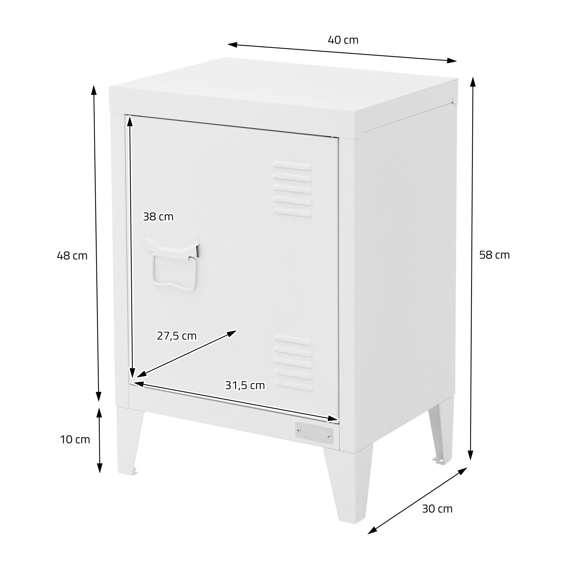 ML-Design Classificatore Industriale 40 x 30 x 58 cm in Acciaio Bianco Maniglia della Porta a Sinistra, Schedario in Metallo per Ufficio, Mobile Portadocumenti con 1 Anta, Armadio per Archiviazione