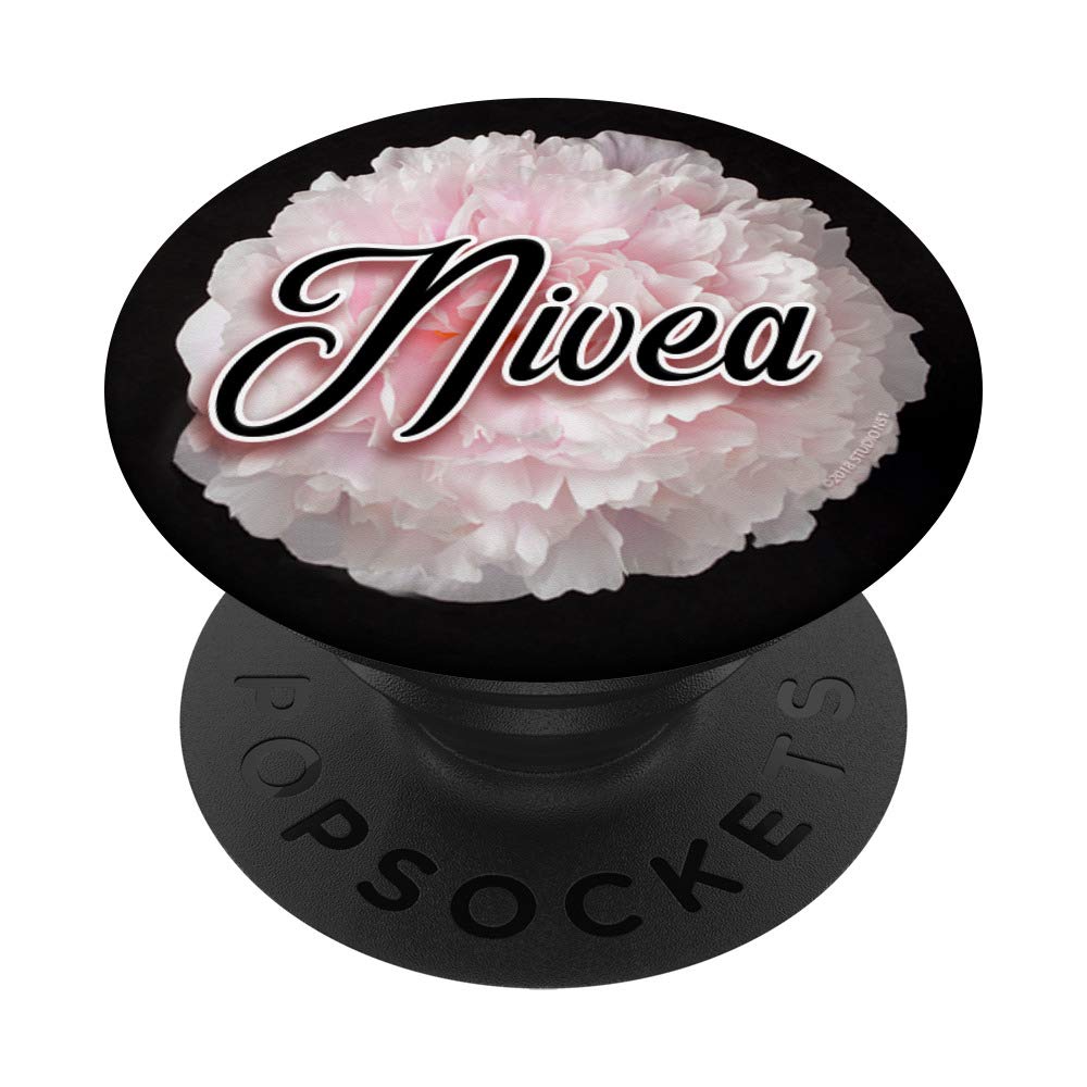 Nivea Gift Flower Pink Peony Script Text Nivea PopSockets Grip and Stand for Phones and Tablets
