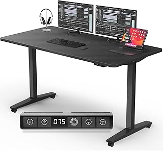 KAIMENG Height Adjustable Electric 140 * 70 Standing Desk, LED Memory Control Sit Stand Desk, Stand Up Desk for Cervical Spine Care Automatic Home Office Writing, Black Desktop