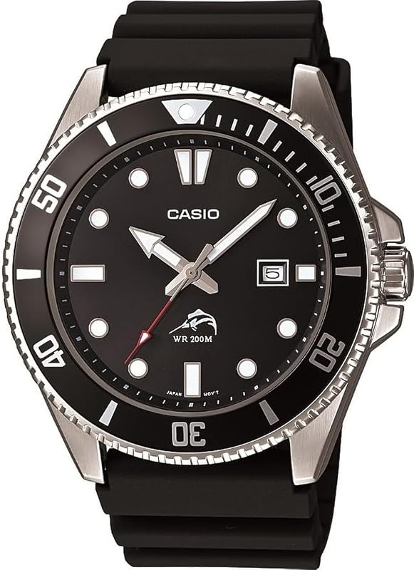Casio MDV106 Series | Unisex Analog Watch | 200M WR | Stainless Steel Case | Resin Band | 2 Hand Analog (HR, Min, SEC) | Date Display | Screw Down Crown/Screw Down Caseback | 3 Year Battery Black Resi