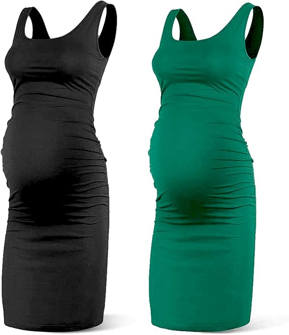 Rnxrbb Women Summer Sleeveless Maternity Dress Pregnancy Tank Scoop Neck Mama Clothes Casual Bodycon Clothing