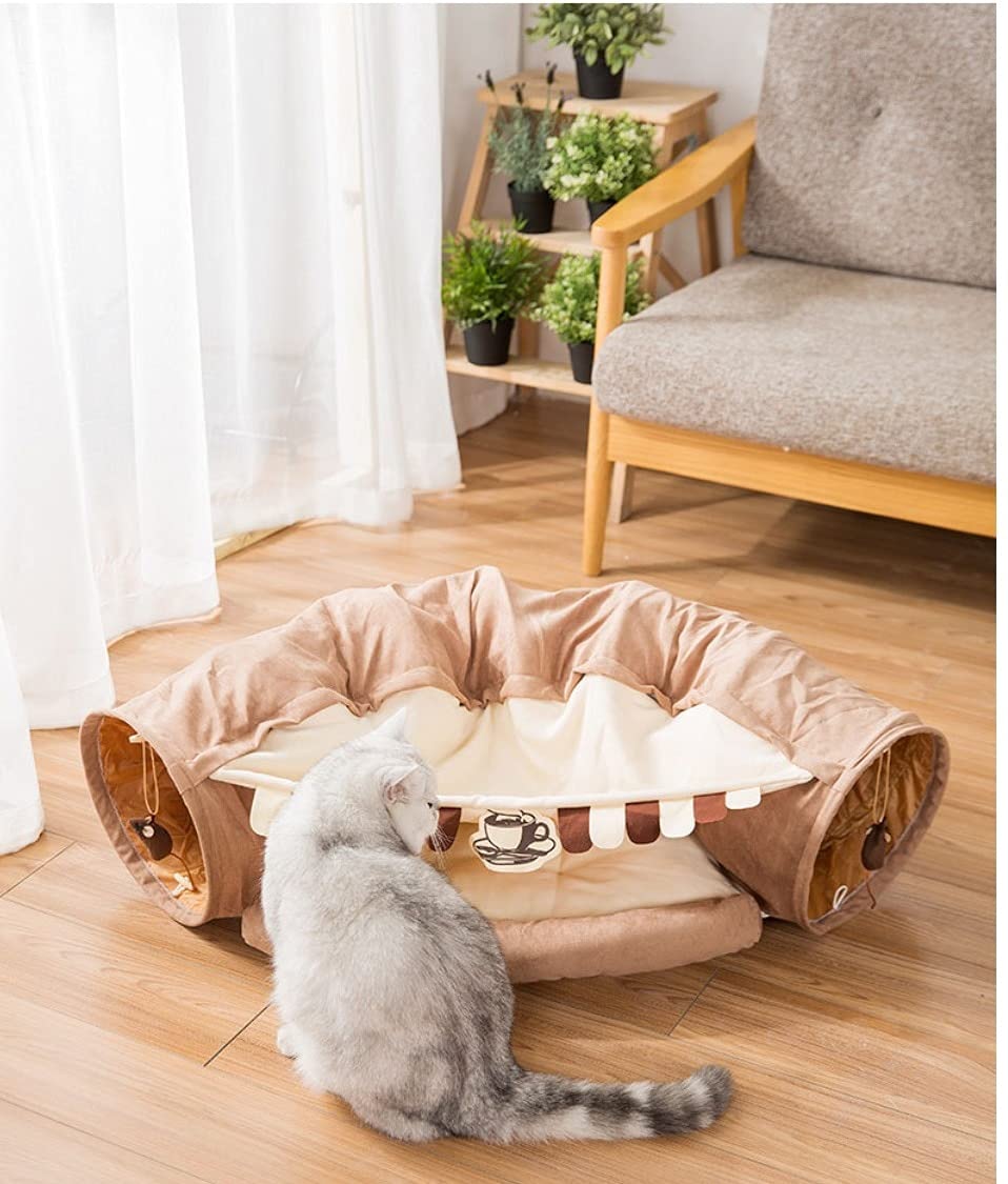 Casa para gatos, juguete interactivo para gatos, juguete de juego interactivo, plegable, hurones, conejo, cama, túneles, tubo, juguetes de interior, producto de ejercicio para gatitos (caqui)