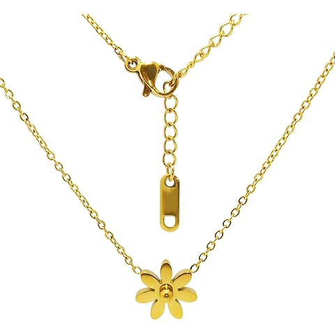 18K Gold Plated Daisy Necklace for Women, Dainty Pendant Necklace, Flower Choker Ne...