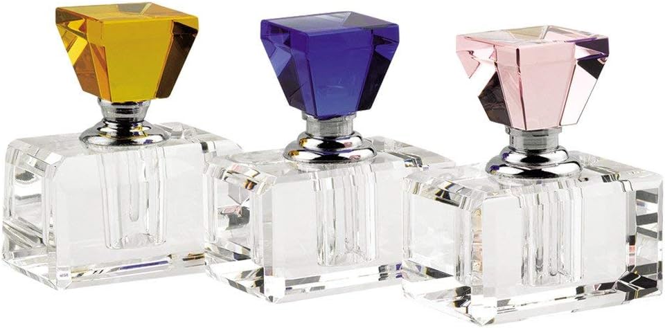 Badash Rainbow Crystal Perfume Bottles - 3-Piece Set Refillable Glass Bottles with Screw-On Stoppers - Fine Handcrafted Faceted Crystal Decor for Vanity or Dresser