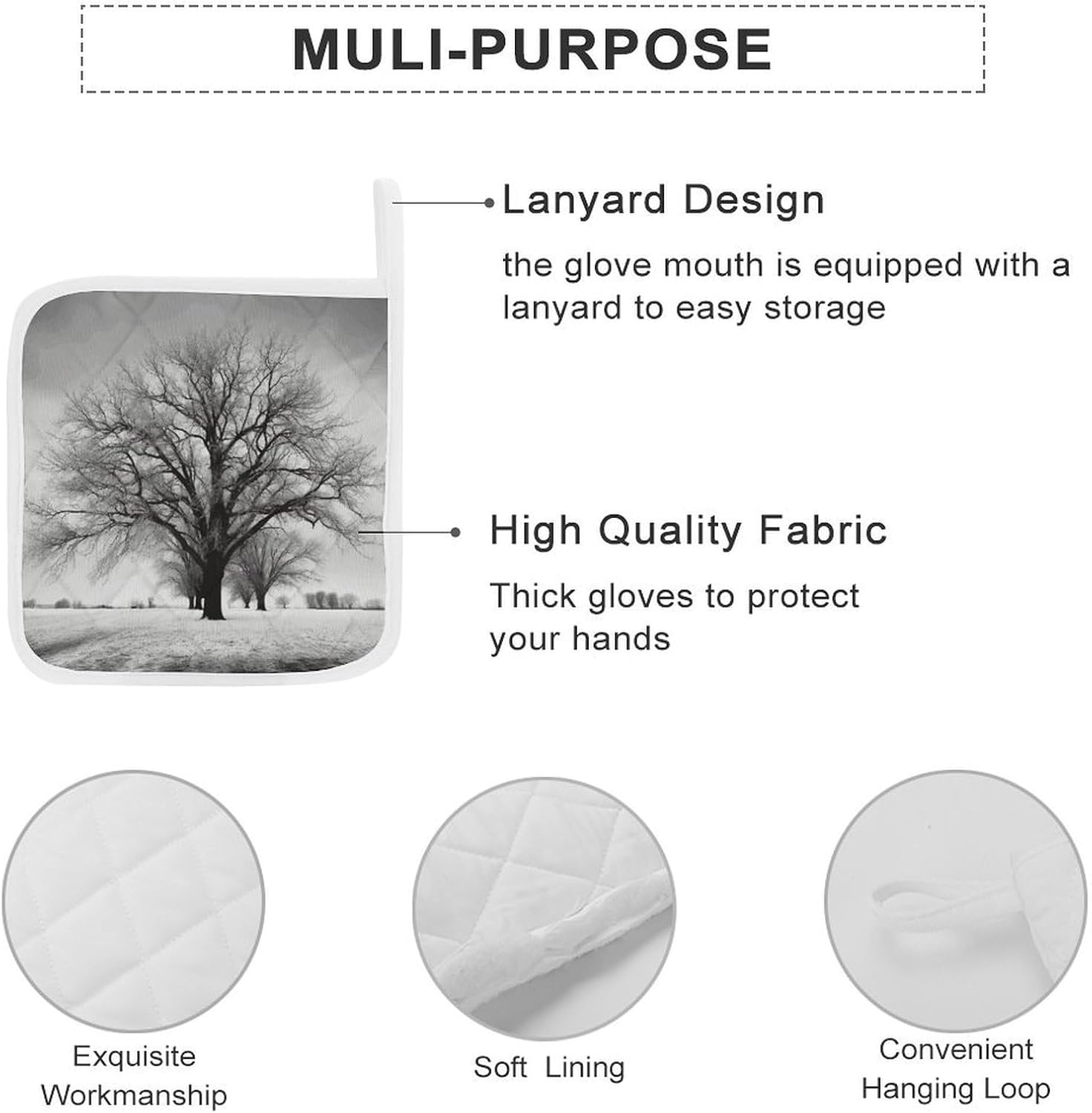 Black and White Tree Polyester Heat Resistant Pot Pad Non Slip Anti Scald Hot Dish Mat Reusable Table Protector for Kitchen Hot Pot Mat Wear Resistant Heat Proof Table Pad for Countertop Dining Room