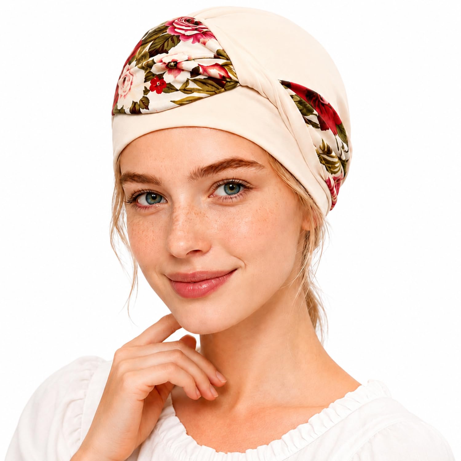Head Scarf for Women, Caps for Women, Cotton Flower Turban Cap, Pull On Head Wrap, Maternity Cap, Chemo Cap, Head Scarf for Women Stylish Beige-image-17