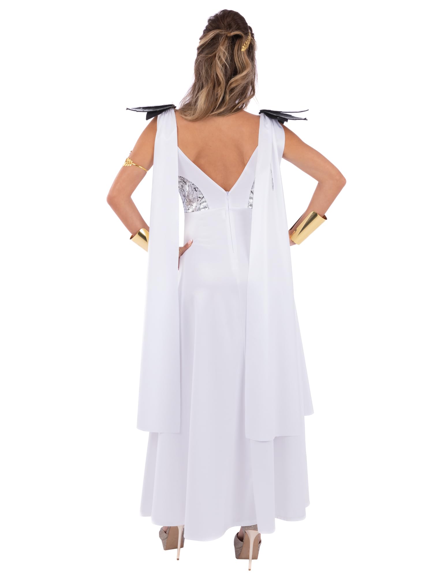 Smiffys Fever Monster Mummy Bride Costume for Women White Long Dress with Silver Detail and Shoulder Accents - Image 3