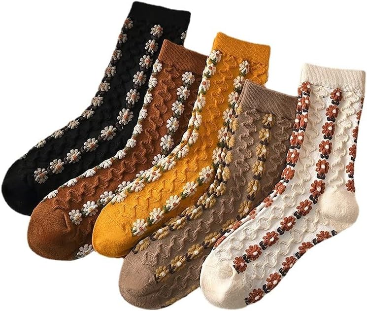 5 pares de calcetines de algodón floral vintage Y2K Fairycore Funky Crew calcetines de vestir Alt Emo calcetines calentadores de tobillo accesorios