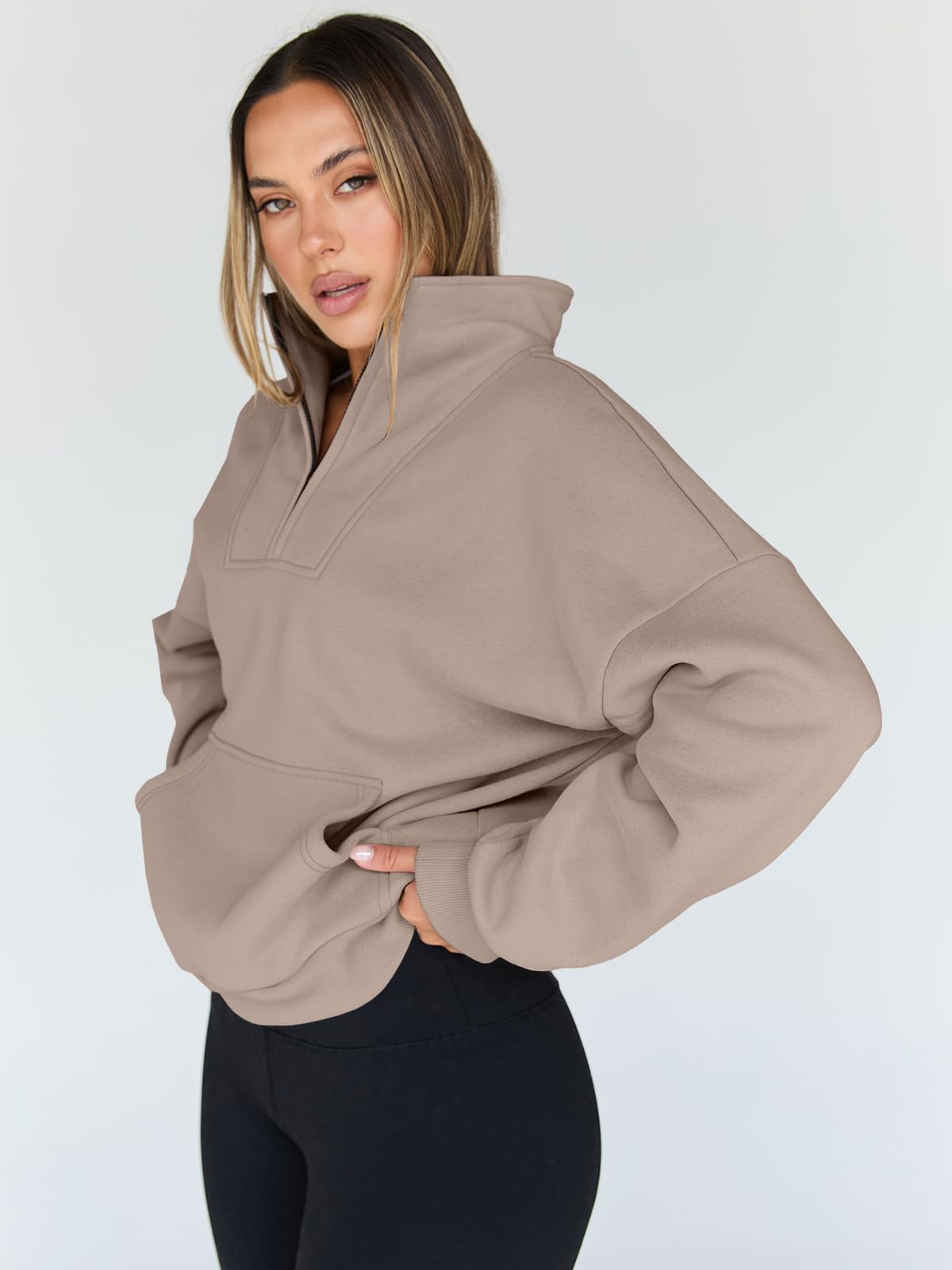 Trendy Queen Sudaderas con Capucha de Gran tamaño con Media Cremallera y un Cuarto de Cremallera, Trajes de otoño 2024, Ropa de Invierno Y2K