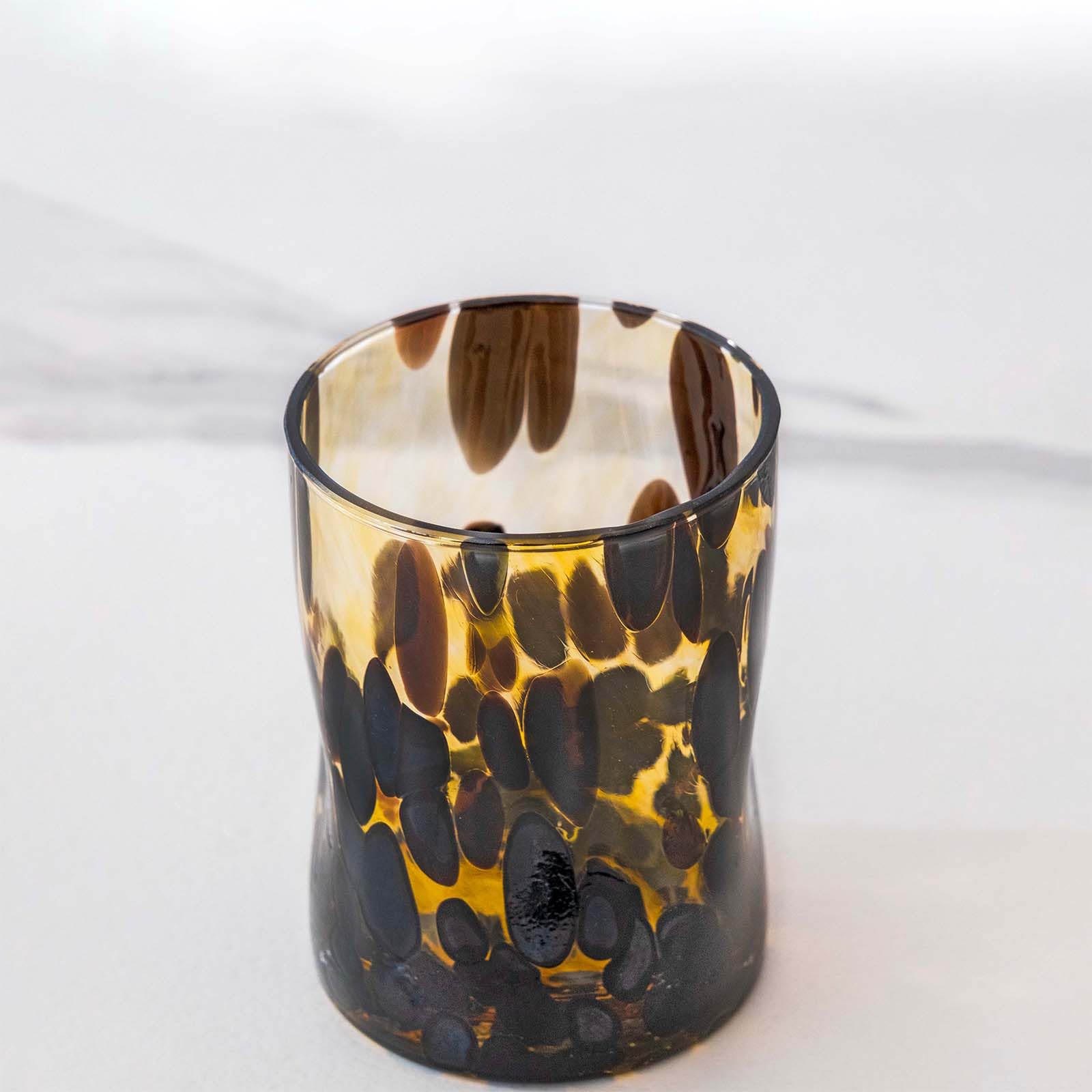 MurArt Set 6 Bicchieri Vetro di Murano Animalier Calici da Acqua B1 Artigianali Fatto a Mano Design Maculato Ispirato al Leopardo Vetro Soffiato Trasparente Tavola Elegante Made in Italy