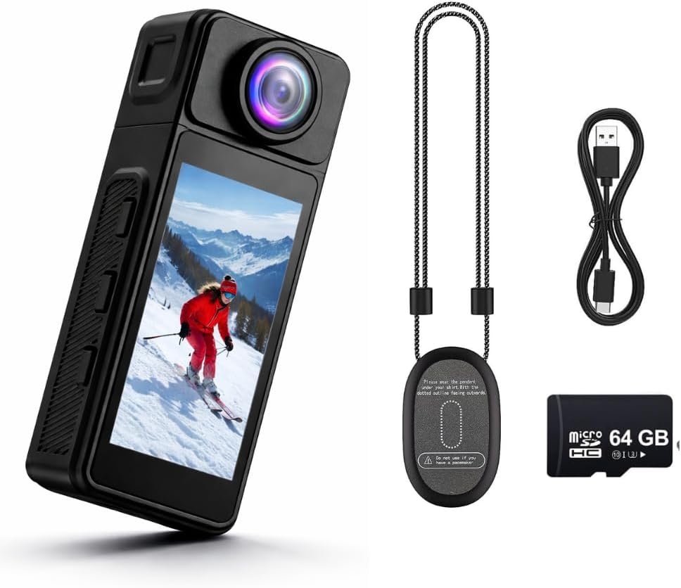 Acuvar 4K Thumb Action Camera with WiFi & Magnetic Lanyard – Mini Pocket Wearable Camera, 270° Rotating Lens, EIS Stabilization for Vlogging, Skiing, Hiking & Sports