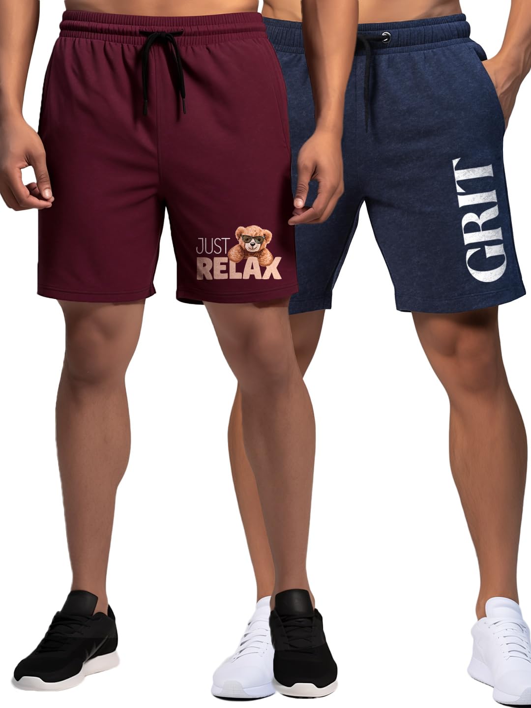 2Pcs Printed Multi-Activity Men's Shorts: Comfort Cotton Blend, Adjustable Fit, with Deep Pockets for Gym, Sports & Leisure-image-38