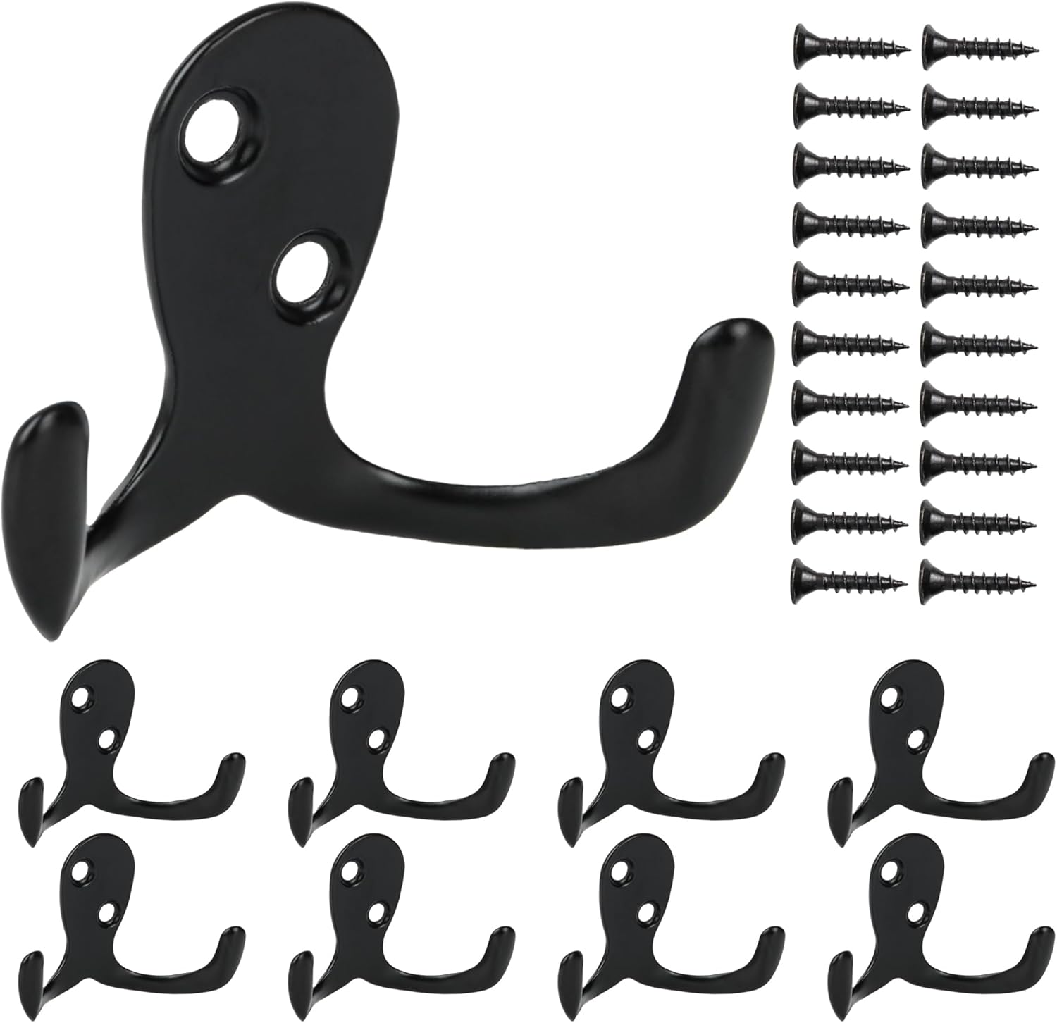 Aynoo 10 Pack Coat Hooks, Metal Wall Hooks Hardware, Heavy Duty Double Prong Wall Mounted,Black