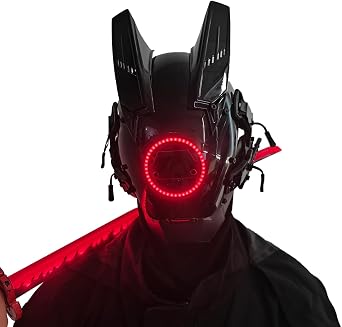 Techwear Mask Punk Mask Helmet,LED Light Cool Samurai Mask,Halloween Cosplay Anime mask