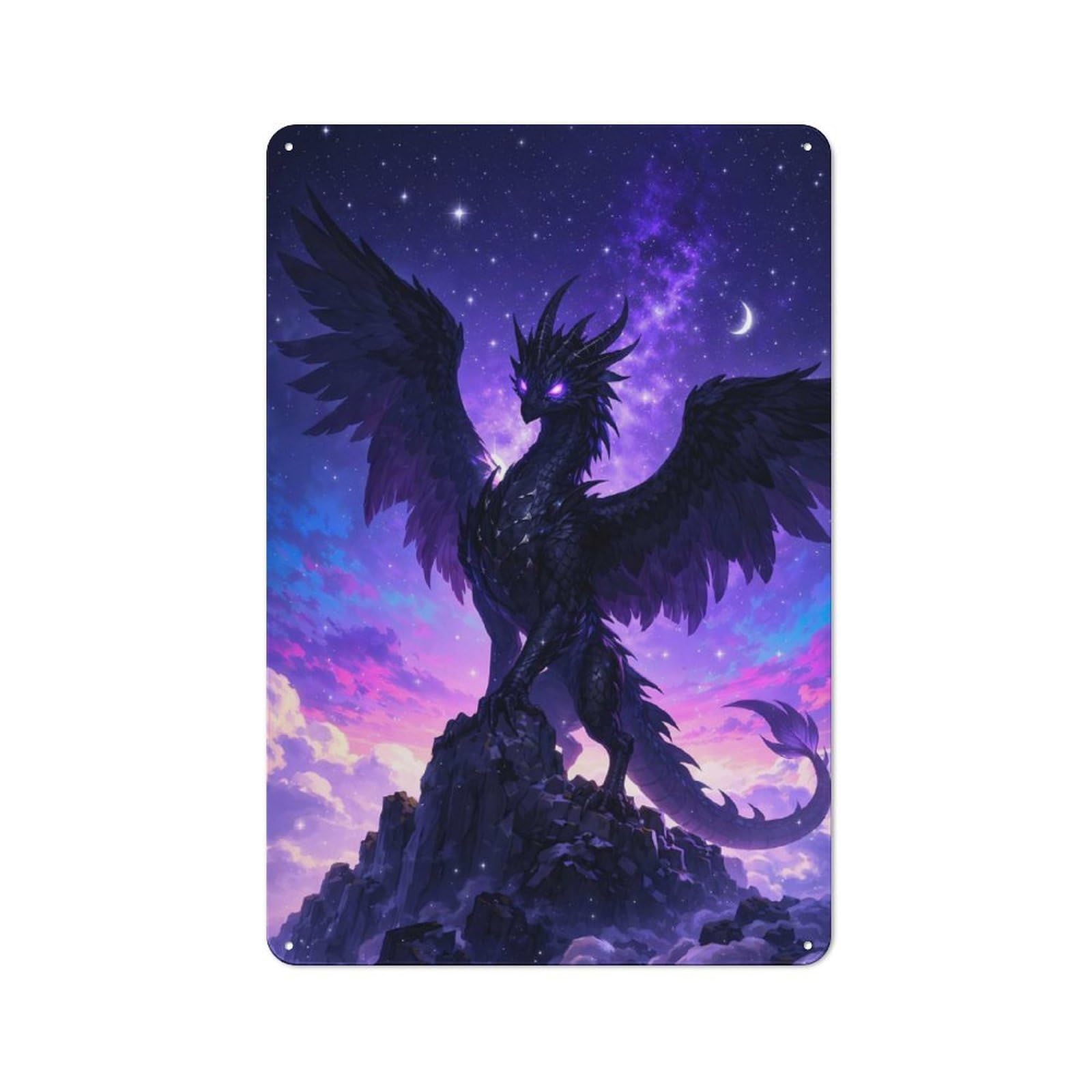 Junmoney Style-5 Metal Wall Sign 30X20cm Featuring Black Dragon In A Starry Sky For Café Or Home Bar, For Collectors Decorating Cafés And Home Bars