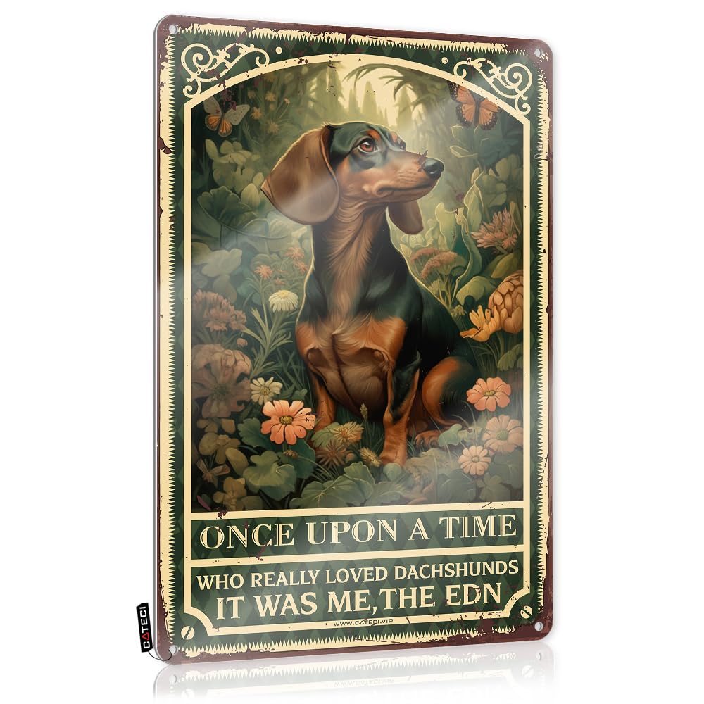 Cute Tin Metal Sign, Clock Gift For Boyfriend Once Upon A Time There Were A Girl Who Really Loved Dachshunds | Farmhouse Garage Bar Decor(30X40CM)