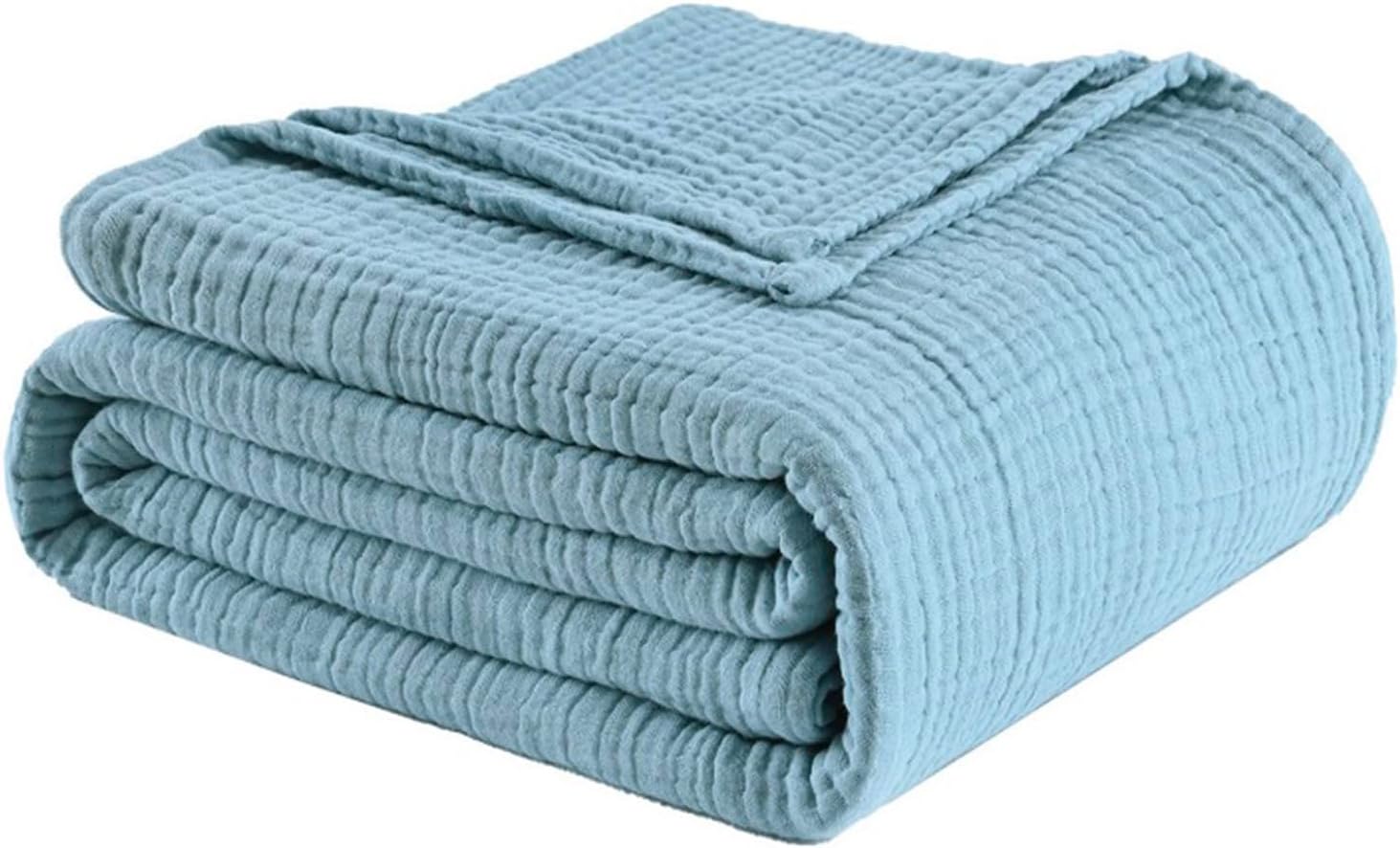 Muslin Blanket 100% Cotton Blanket Throw 50”x65”, Lightweight Breathable Summer Blanket Throw. Supersoft 4-Layer Gauze Throw Blanket for Sofa, Couch, Bed, All-Season Use, Sky Blue