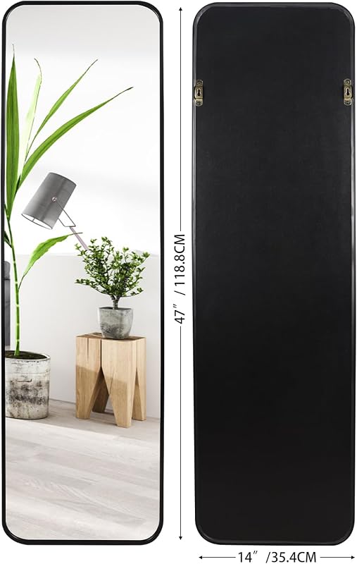 EXYGLO 120x35 cm Fekete Falitükör Alumínium Kerettel - Teljes Alakos Tükör Hálószobába, Nappaliba, Előszobába, Törésálló Üveggel