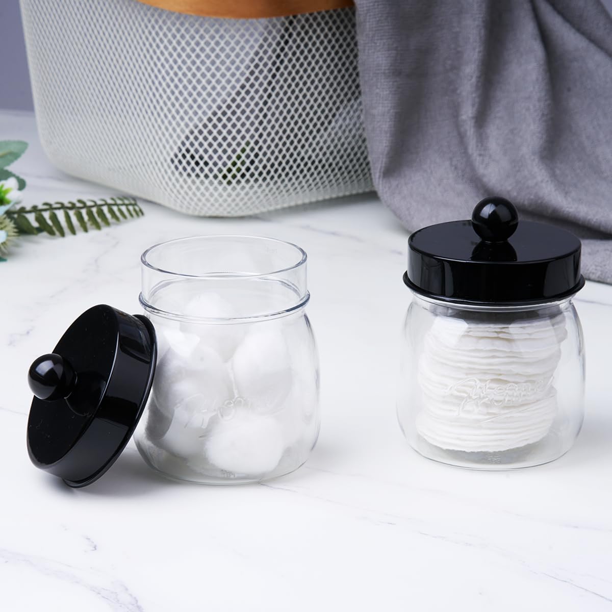2 Pack Qtip Dispenser Bathroom Jar Set Acrylic Apothecary Mason Jar for Bathroom Vanity Home Storage Organizer Qtip