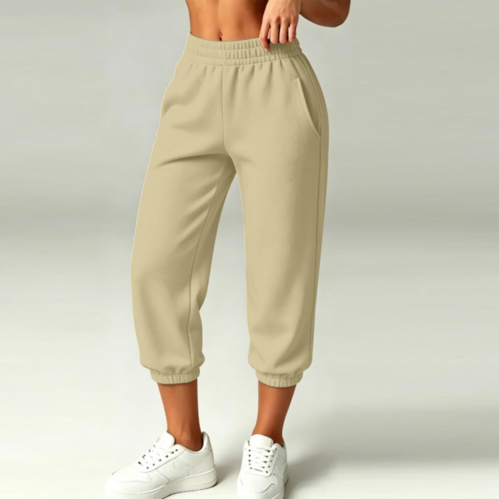 Generico Pantaloni Tuta Donna Pantloni Cotone con Elastico in Vita Morbidi Pantaloni da Corsa con Tasche a Gamba Dritta Pant Baggy Tinta Unita Pantalone Larghi a Vita Alta per Yoga e Fitness