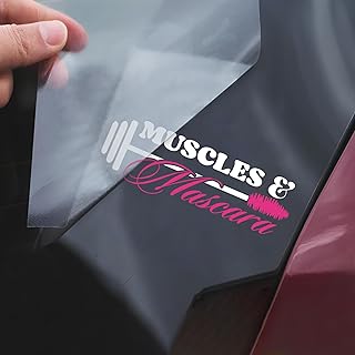 Muscle and Mascara Car Decal Funny Gym Wisdom Motivation Feminism Humor Decals,Car Fuel Tank Cap Sticker, Window Bumper Stickers, Car Accessories Vinyl Waterproof 5 Inch Decal Gift for Mom Dad Friend