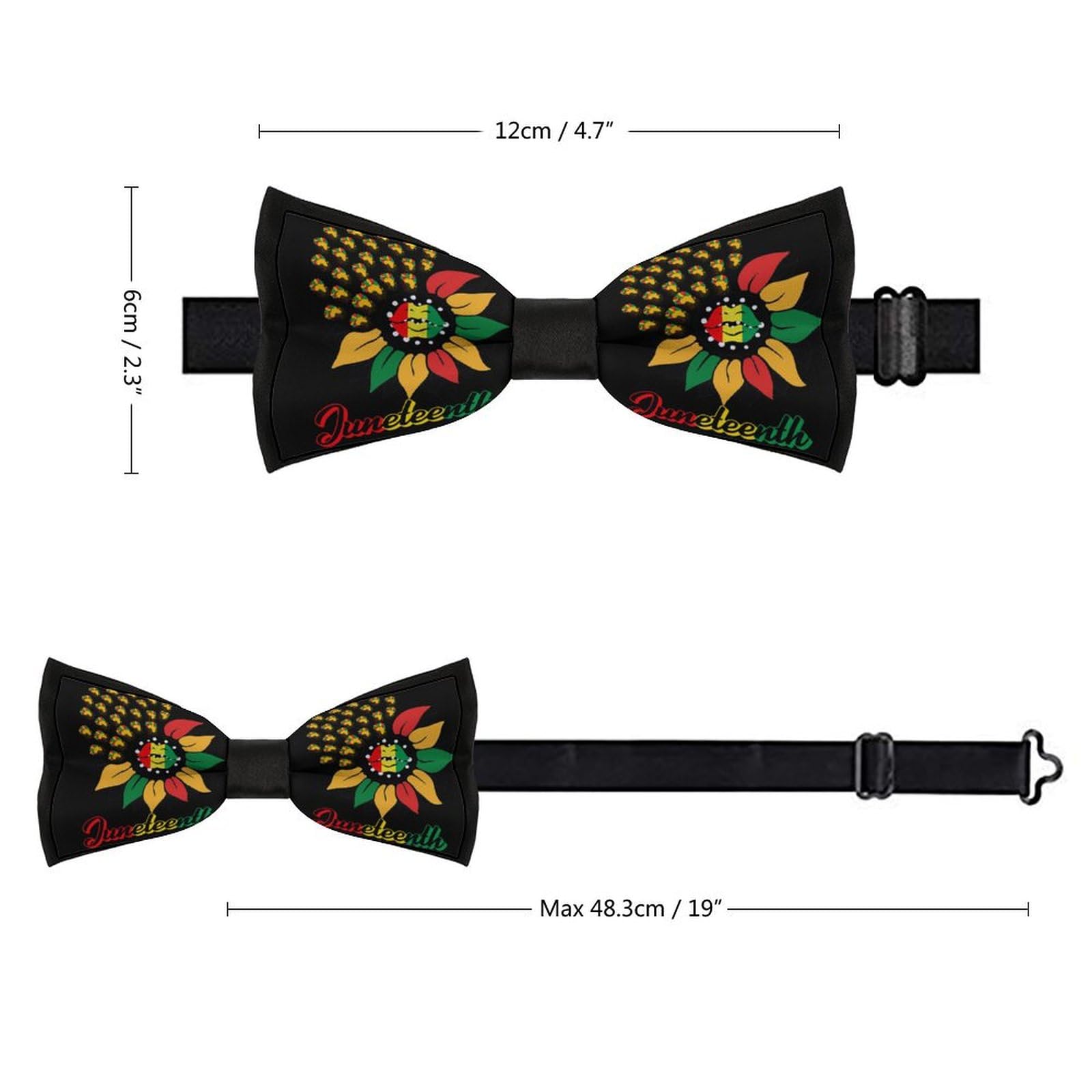GoasNei Juneteenth Sunflower Black History African American Bow Tie for Men Adjustable Necktie Funny Tie Neck Ties for Weddings Party