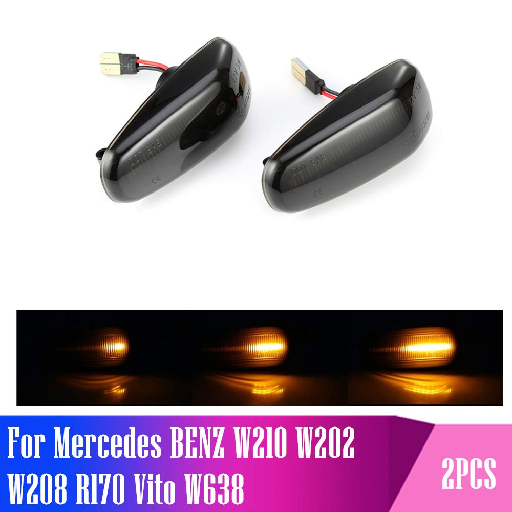 2 pezzi LUCE Indicatore laterale dinamico Indicatore di direzione Luce lampeggiante sequenziale, for Mercedes-Benz, W210 W202 W208 R170 Vito W638 Indicatore di direzione(Flowing water white)