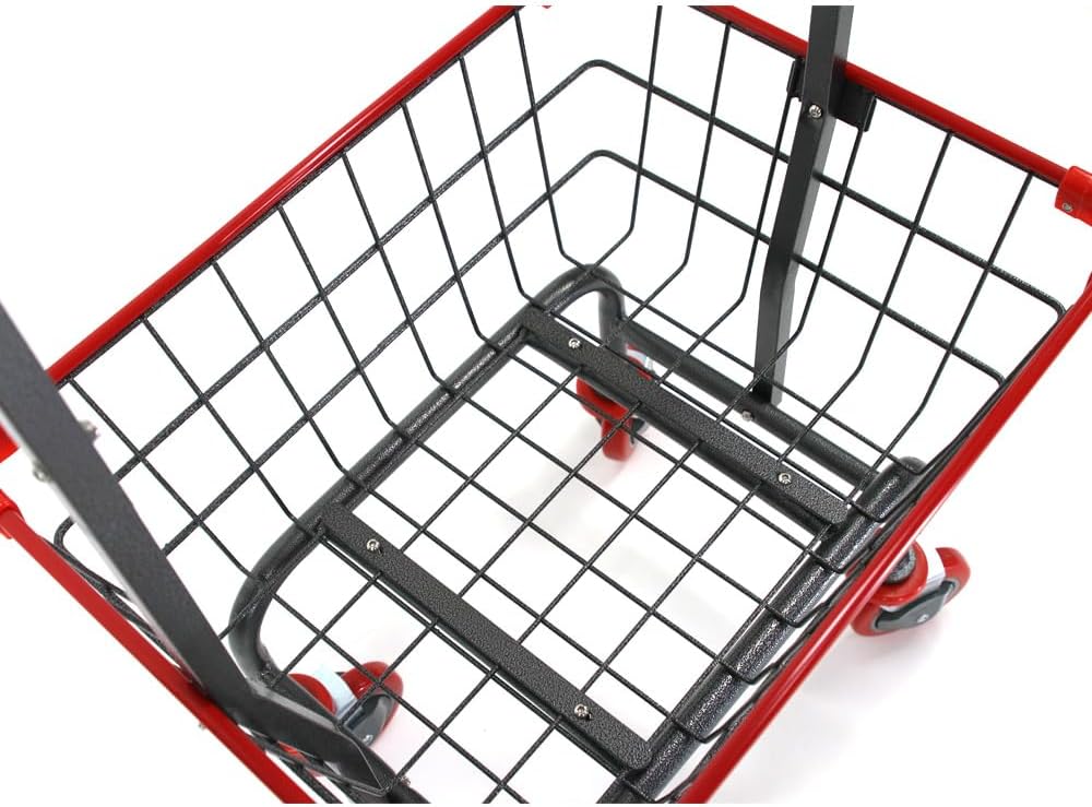 Laundry Cart Grey Powder Coated with Double Pole Rack, 1.5-Bu (Red, Black, Blue Trim) (Red)