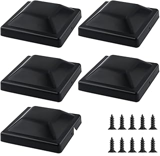 5pcs Plastic Fence Post Caps, Black Fence Post Caps (4 x 4) Inch Fence Post Toppers with Screws Waterproof Waterproof Flat Pyramid Post Cap