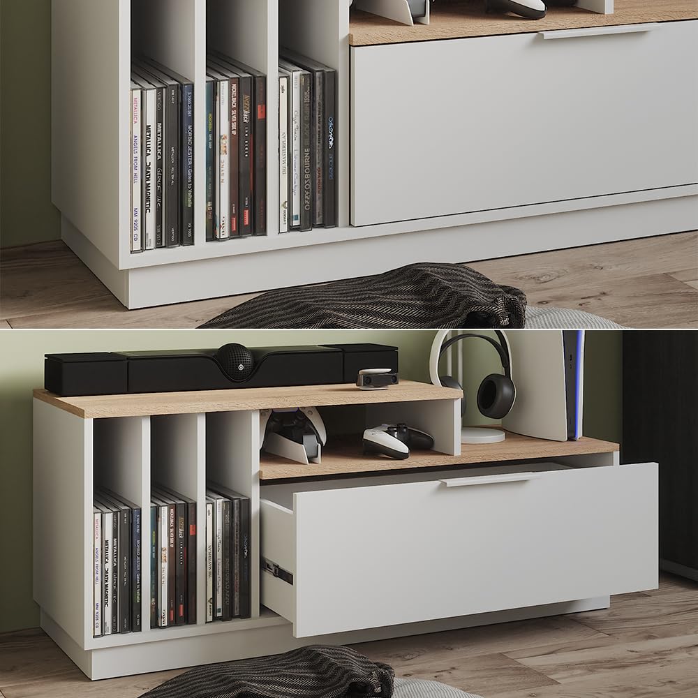 Vicco Mobile TV Betti, Bianco/Sonoma, 120 x 49.9 cm | con 1 porta, adatto per TV fino a 55 pollici e accessori multimediali