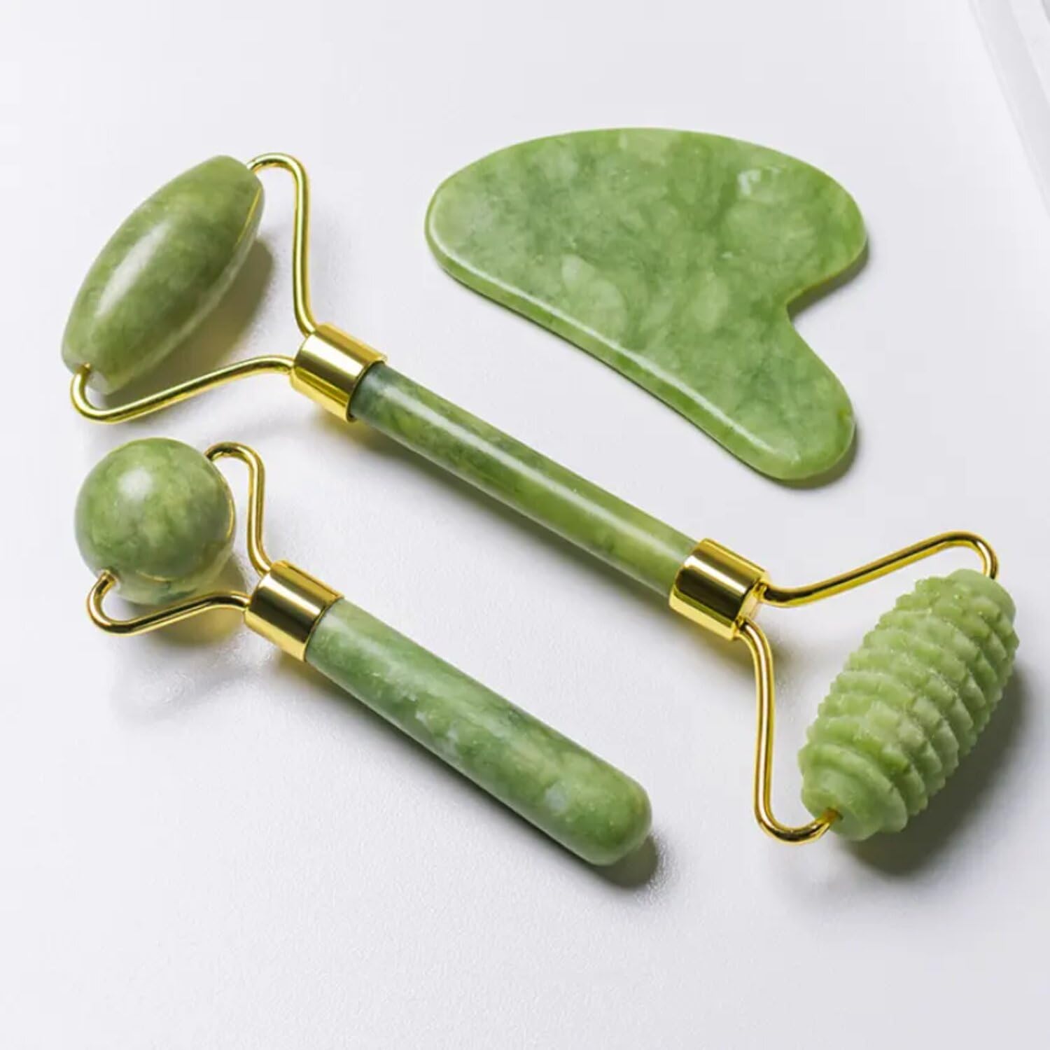 SEMINO Jade Roller and Gua Sha for Face-3 in 1 Kit with Facial Massager Tool, Natural Jade Stone Anti Aging,Face Beauty Set for Eye Anti-Wrinkle