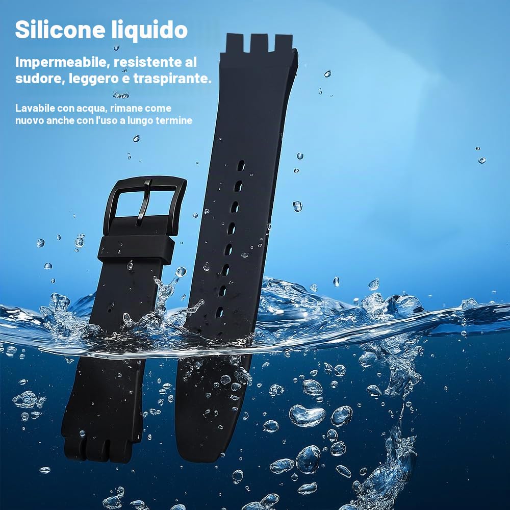Cinturino per orologio da polso, in silicone, impermeabile, per Swatch