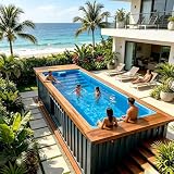 Piscina moderna prefabricada con contenedor, jardín
