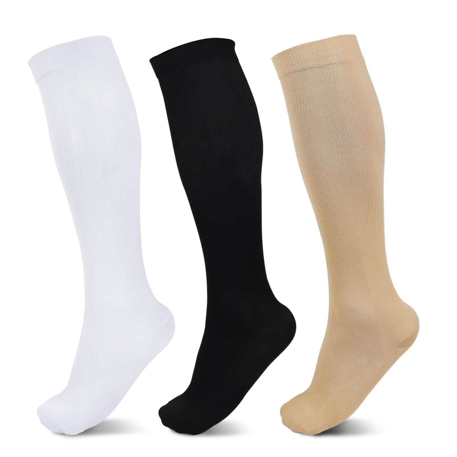 3 Pares Calcetines de Compresión Hombre Mujer,para Enfermeros, Correr, Maternidad, Vuelos, Viajes, Deportes,Ciclismo,Tallas Uniformes