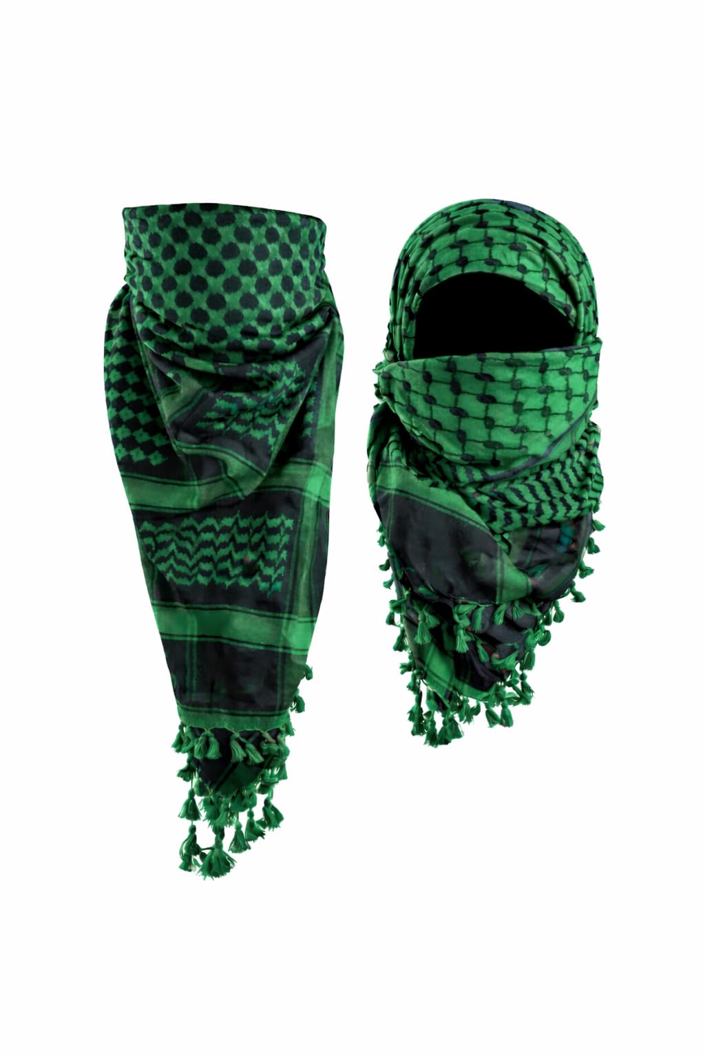Arabic Shemagh Scarf, Green and Black, Traditional Keffiyeh with Tassels-picture-27