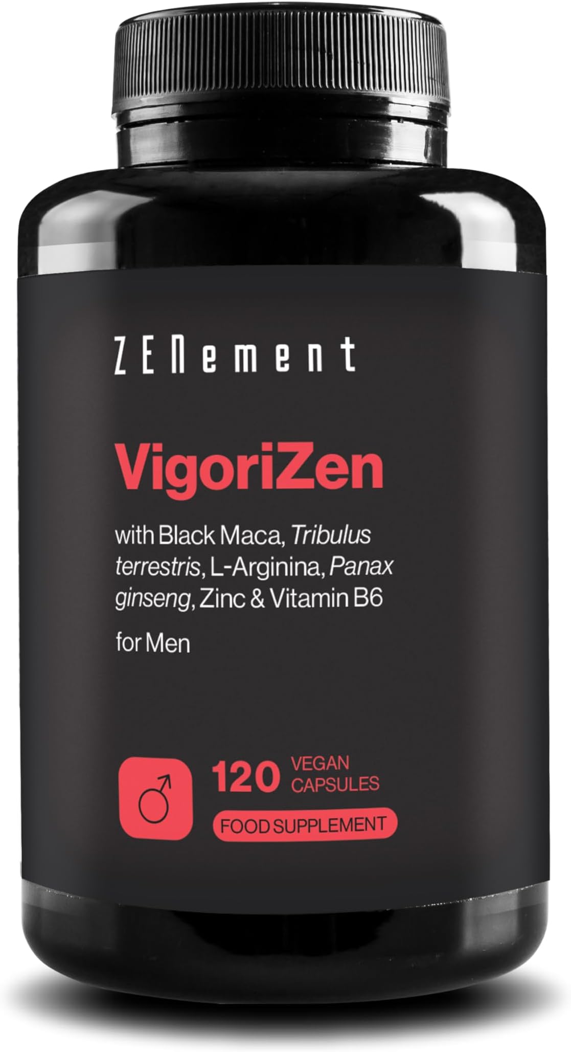 VigoriZen with Black Maca, Tribulus terrestris, L-Arginine, Ginseng, Zinc & Vitamin B6 – Testosterone & Energy Metabolism Support for Men – 120 Vegan Capsules – Zenement