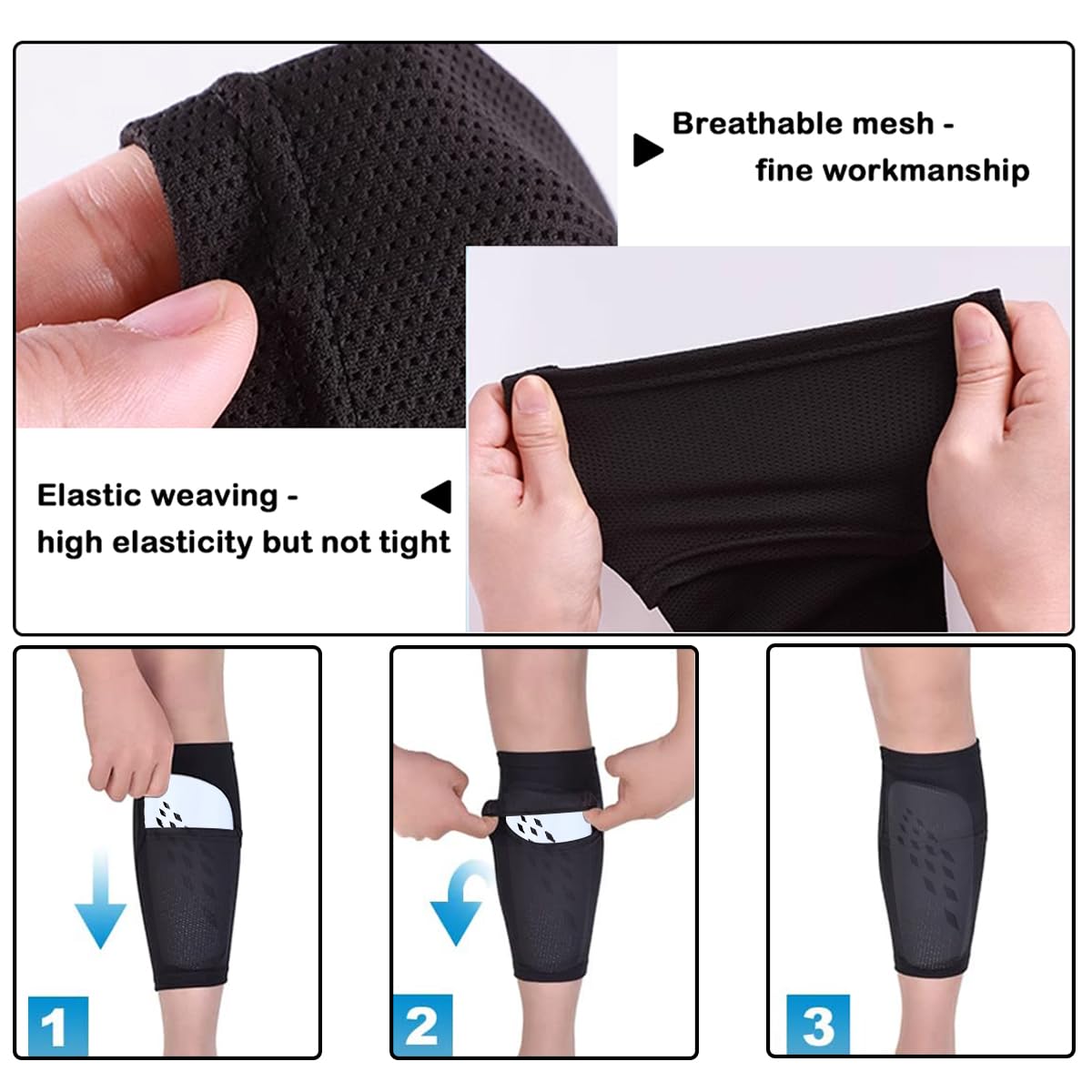 Espinilleras Futbol, 2 Pares, Apto para Adultos y niños, con Bolsillo optimizado