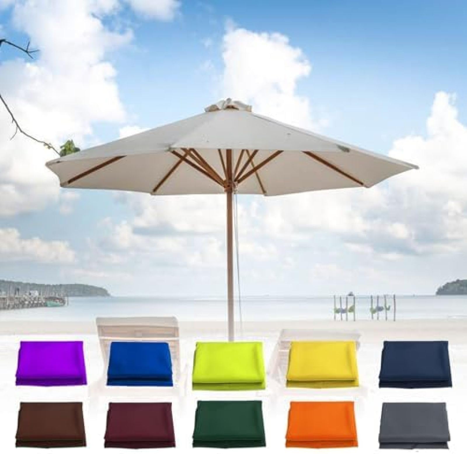 Parasol de Rechange Housses Pour Parasols de Jardin, 8 Bras, 4,0 m, Protection Uv, Convient Pour Terrasse Et Plage