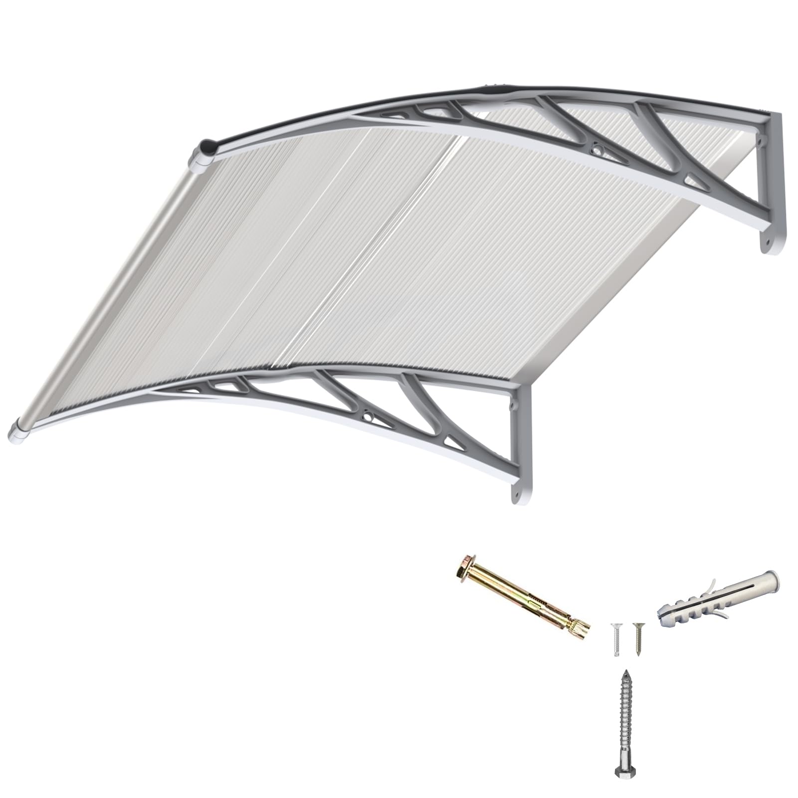 Marquesina para Puerta Exterior 100x80 CM, Tejadillo de Protección contra Lluvia y Rayos UV, Cubierta de Policarbonato para Puertas, Ventanas, Porches, Patios y Terrazas