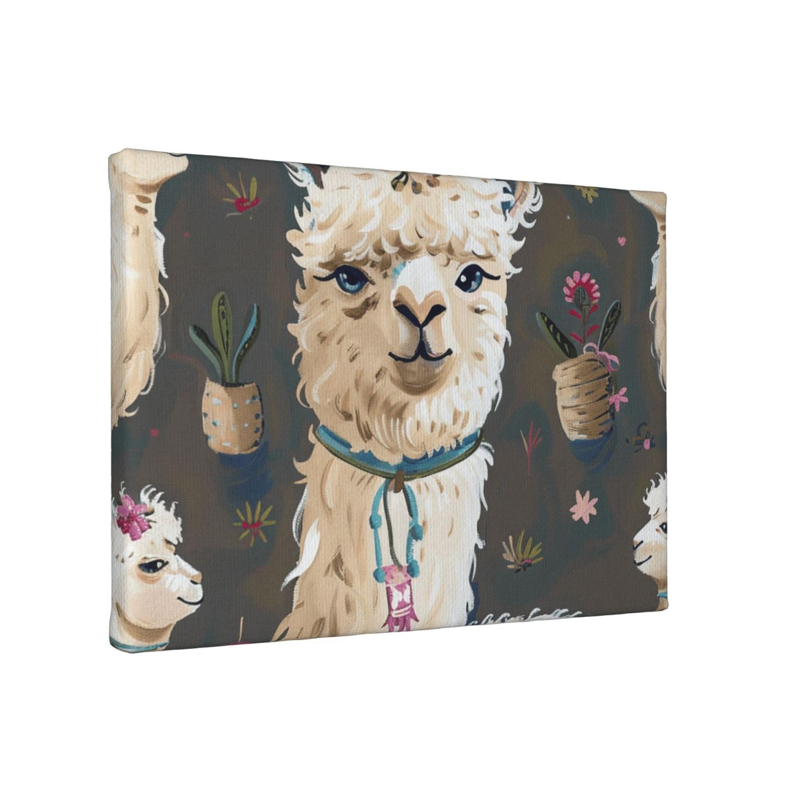 YKLJG Alpaca Llama Printed Wall Art Canvas Painting 30x20 CM Wooden Framed Picture Painting Artwork Prints for Bedroom Kitchen Home Office Decor