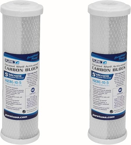 PureT HQCBC-10-5 - Filtro de bloque de carbono de coco de 10 x 2.5 pulgadas, certificado NSF, carbón activado Cononut Shell elimina el cloro, la