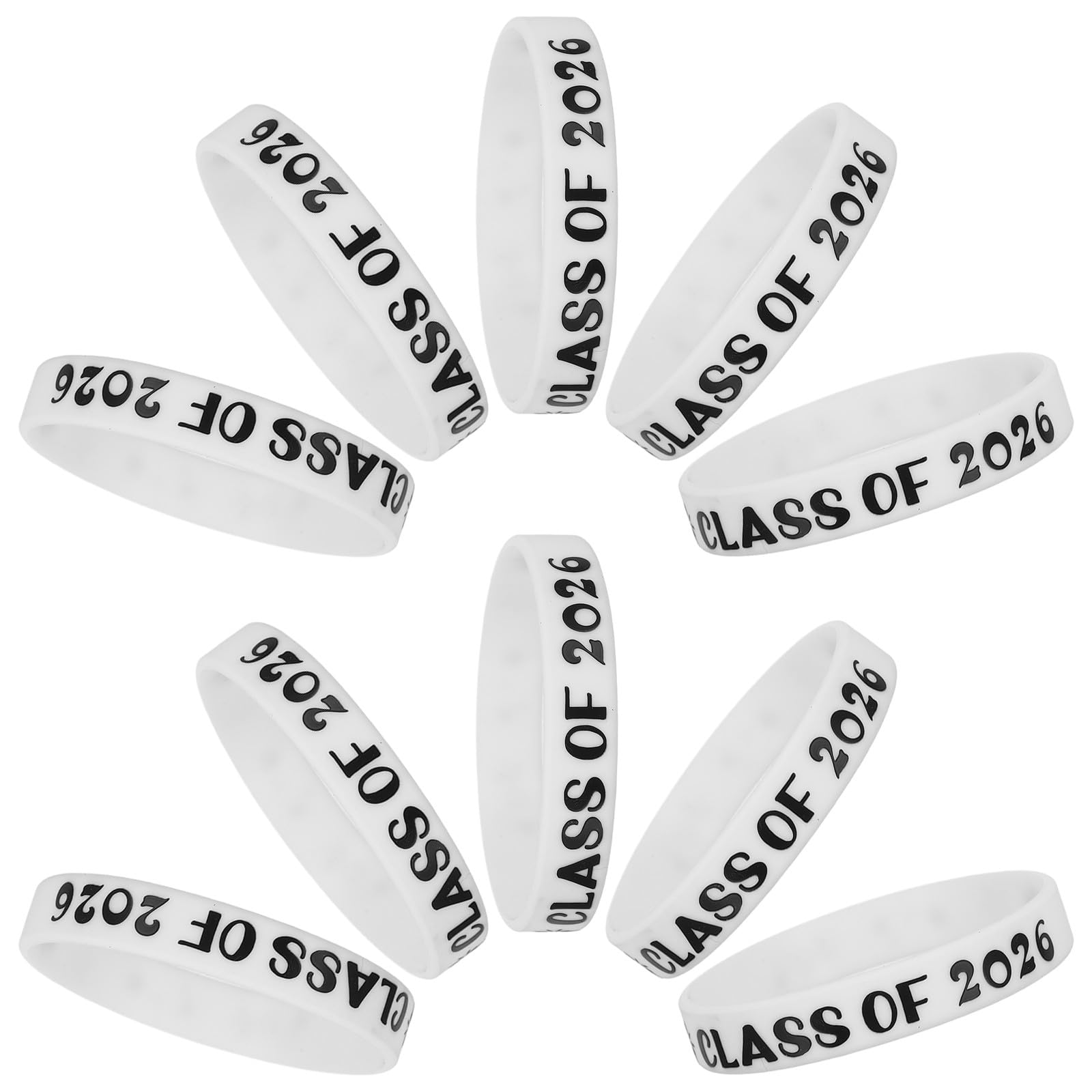 Operitacx 10pcs Class of 2026 Graduation Bracelet, Silicone Graduation Party Favors Wristbands, Congrats Grad Celebrating Bands for High School University（White）